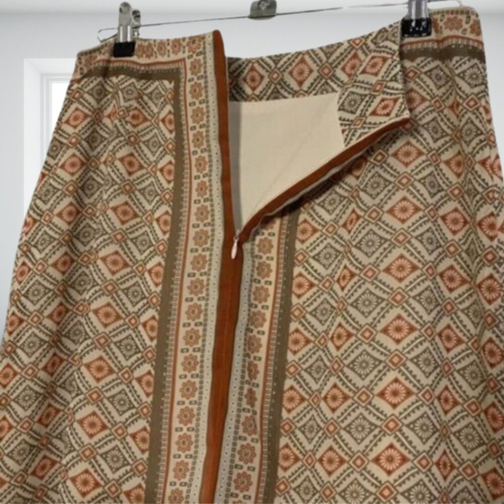 Intriguing Threads Vintage Inspired Geometric Pleated Midi Skirt Size 6 - Picture 7 of 12